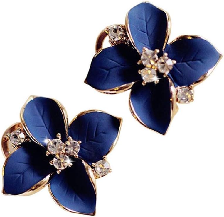 HuntGold 1Pair Flower Earring Fashion Women Ladies Rhinestone Ear Stud Earring(blue)