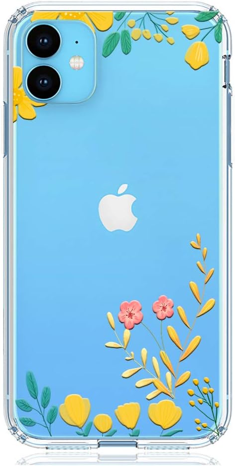 HUIYCUU Compatible with iPhone 11 Case, Shockproof Anti-Slip Cute Clear Design Pattern Funny Slim Fit Soft TPU Bumper Girl Women Cover Case for iPhone 11 / XI (6.1 inch), Sun Flower