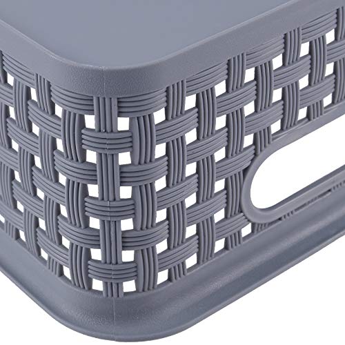 ZEONHAK 15 Pack Gray Plastic Storage Basket, Plastic Weave Basket, Plastic Rattan Storage