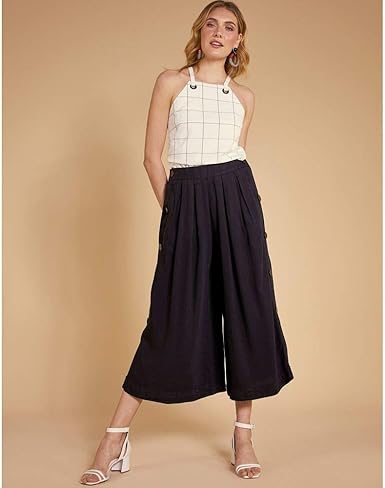 pantalona com botoes laterais