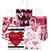 Cooraby 20 Pieces Valentines Day Paper Bags Valentine's Day Party Kraft Bags Paper Red and Pink Color Hearts Bags with Handle for Party Favors