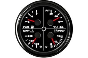 ELING Universal 85mm 4 in 1 Multi-Function Gauge Oil Pressure 0-80Psi Fuel Level 0-190ohm 100-250℉ Water Temp 8-16V Voltmeter