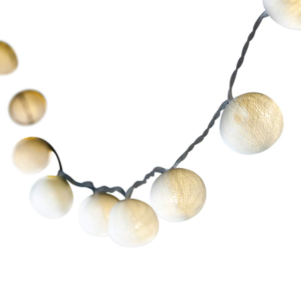 Blaze On Ambient Ball Fairy Lights (White) – 20 Warm White LED Lights – Hand–Spun Cotton Balls – USB Powered and Includes UK 3–Pin USB Adapter – Indoor Decorative String Lights