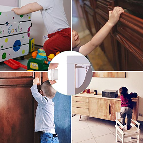 image for Baby Proof Magnetic Cabinet Safety Locks, CO-Z Hidden Magnetic Latch L