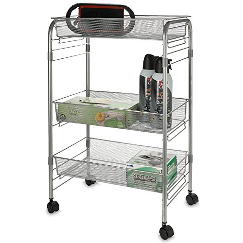 Wire Mesh Rolling Storage Cart - Movable Utility Rack Shelf with Wheels, 24.5"H x 10.5"W x 14.5"D for Home, Shop & Office Multi-Use Storage and Organization
