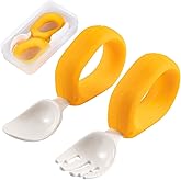 HIWOOD Baby Self Feeding Training Spoon and Fork Set with Travel Case, BPA-Free Cute Circle Toddler Training Utensils, Silico