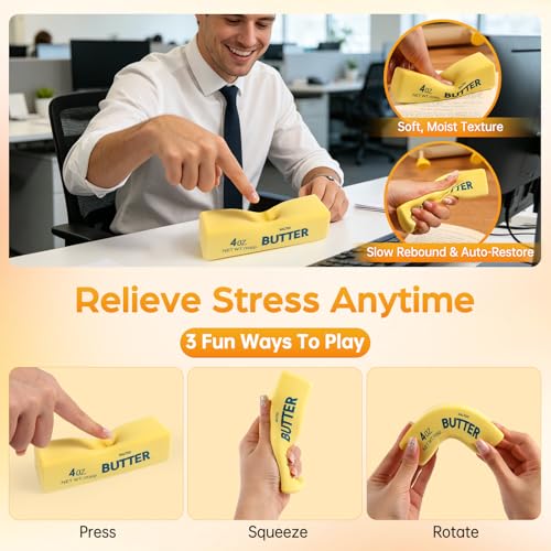 Butter Squishy Slow Rising Stress Relief Toy - Realistic Butter Stick Squeeze, Soft PU Foam Fidget for Anxiety & Sensory Relief, Cute Desk Decor for Kids, School