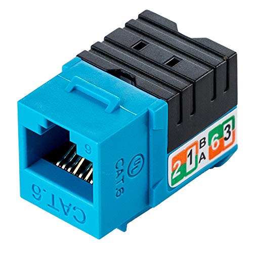 LINKOMM 50-Pack RJ45 Cat6 Slim Profile Keystone Jack with Punch Down Palm Holder (Blue)