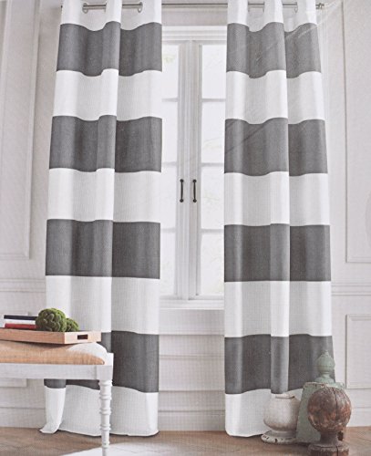 Tommy Hilfiger Grey Cabana Stripe Curtains 2 Panels 50 By 96 Inch