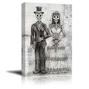 Canvas Print Wall Art - Wedding Photo with a Skull Couple - Gallery Wrap Modern Home Art | Ready to Hang - 12x18 inches
