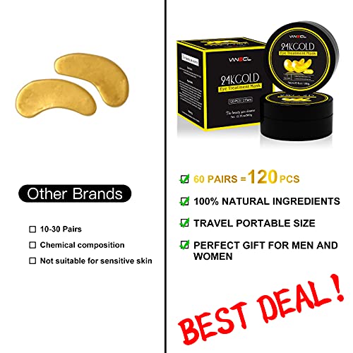 24k Gold Eye Mask 120 PCS, VANECL Collagen Under Eye Patches, Eye