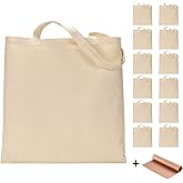 FunisFun 12 Pack Blank Canvas Tote Bags Bulk Reusable Shopping Grocery Bag for Crafts with a PTFE Teflon Sheet DIY