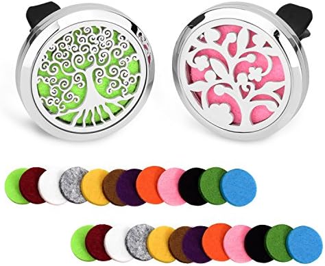 ABOOXIU 2PC Car Aromatherapy Essential Oil Diffuser Stainless Steel Locket Car Air Freshener (silver flower1+flower2)