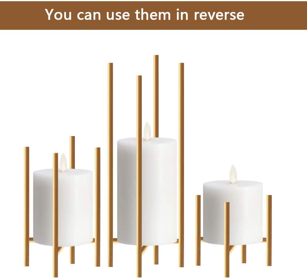 smtyle Pillar Gold Candle Holders Set of 3 Candelabra Ideal for Pillar LED Candles 4 Lines with Iron: Home & Kitchen