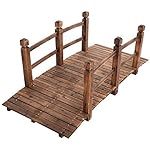 New 5'' Wooden Bridge Stained Finish Solid Wood Garden Pond Arch Outdoor Walkway Backyard Plank Garden Decorative Yard Landscape