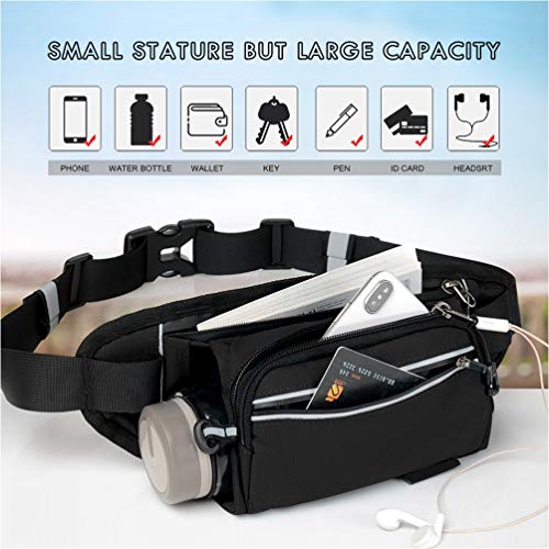 Reflective Run Running Pouch Belt Belts Bag Mens Gym Fanny Waist Pack Packs Waterproof Jogging Phone Workout Small Bags to Exercise Water Holder For Hiking Men Accessories Women Iphone 7 8 Black - Thumbnail 2