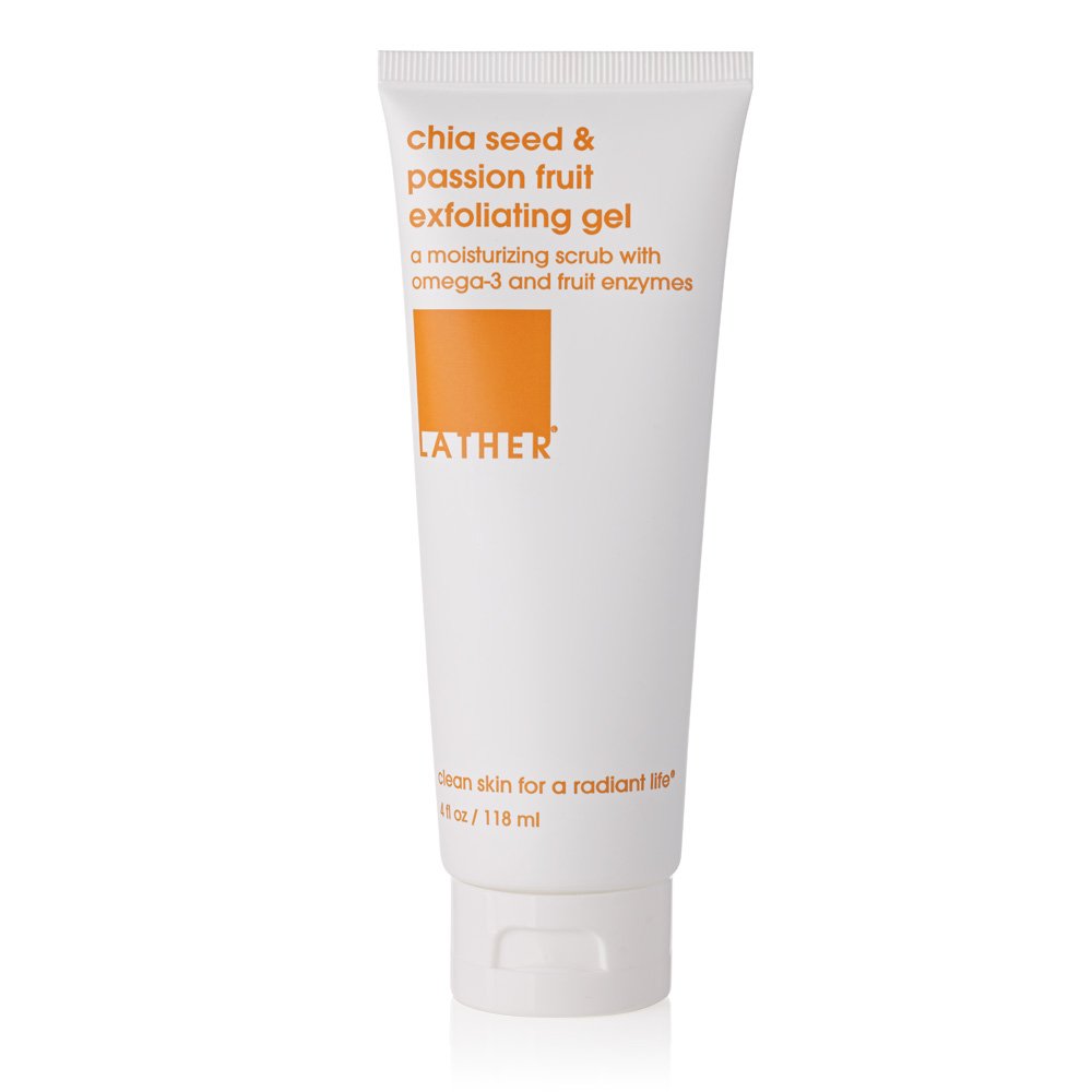 LATHER Chia Seed and Passion Fruit Exfoliating Gel 4 oz - designed for normal-to-dry and mature face skin types for smoother and more radiant skin