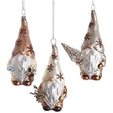 Kurt S. Adler Glass Christmas Tree Ornament Holiday Decorations Traditional (Set of 3 Rustic Glam 5.25" Gnome Ornaments Forest T3425)