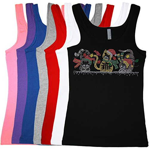Christmas Cats - Rhinestone Ladies Christmas Tank - Tight Fitting - Runs Small