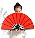 HONSHEN Chinese Folding Fan Hand Fan Performance Fan Nylon-Cloth Fan 13 inch (Red)