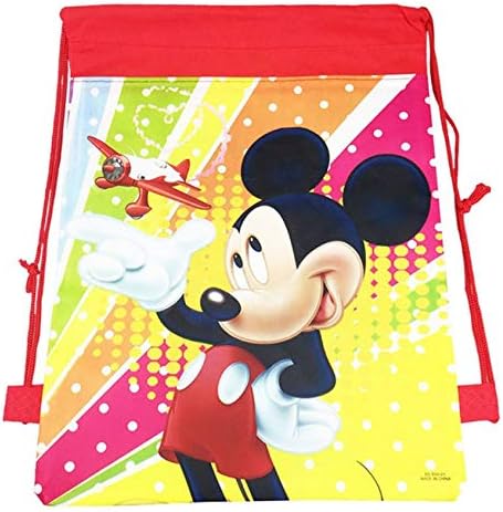 JDProvisions 12 Piece Disney Mickey Minnie Drawstring Bag Backpack for Party Favors Goodie Gift Birthday Bags 10" X 14" (Mickey-Red)