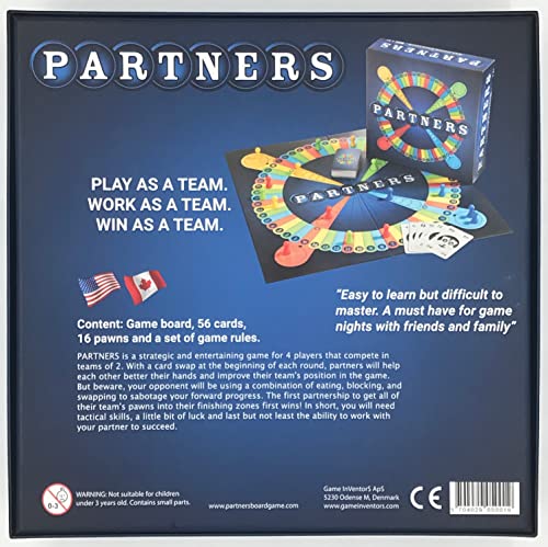 PARTNERS Board Game | 1st USA Edition | A 4 Player Strategy Board Game Played in Teams of 2 | Perfect for Game Night with Family, Friends, Adults, Teens, All Ages