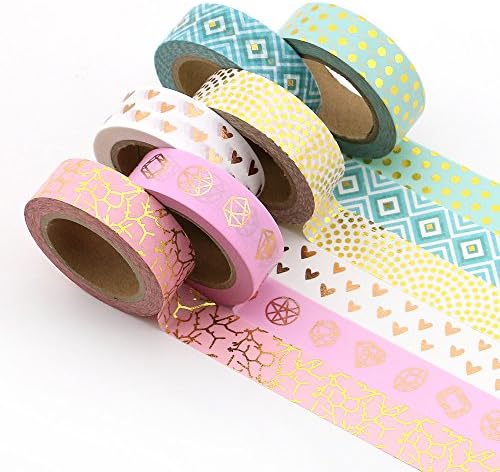 Three Leaves Polka Dot,Diamond,Heart,Branch and Geometry Decorative Washi Masking Tape Collection for DIY Crafts and Gift Wrapping Office Party Supplies set of 6