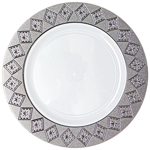 Posh Setting Imperial Collection 10 Pack China Look 10.25 Inch White/Silver Plastic Dinner Plates, Fancy Disposable Dinnerware