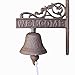 KiaoTime Vintage Rustic Cast Iron Welcome Sign Ring Bell Country Farmhouse Wall Decor Door Bell Antique Style Dinner Bell Decorative Welcome Wall Plaque Yard Sign
