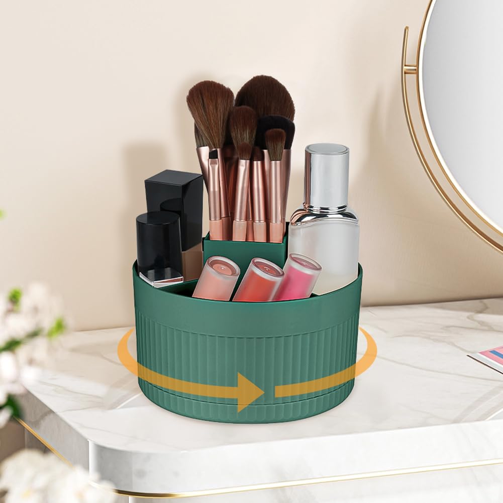 LOPHE 360° Rotating Makeup Organiser, 5-Compartment Dustproof Cosmetic Storage with Skincare Organiser, Green Vanity Organiser for Dressing Table & Bathroom Countertop