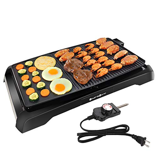 Health and Home 2-in-1 Nonstick Indoor Smokeless Electric Griddle ,21 Inch Extra Large Surface With Slide-Out Drip Tray Oil Collection ,Adjustable 5-Level Thermostat,Family Size Electric Griddle