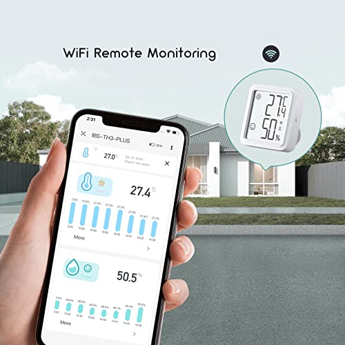 Inkbird WiFi Thermometer Hygrometer, IBS-TH3-PLUS WiFi Indoor Temperature Sensor with LCD Display, App Supports, Alert and Data Storage, Thermometer and Digital Hygrometer for Cellar, Greenhouse