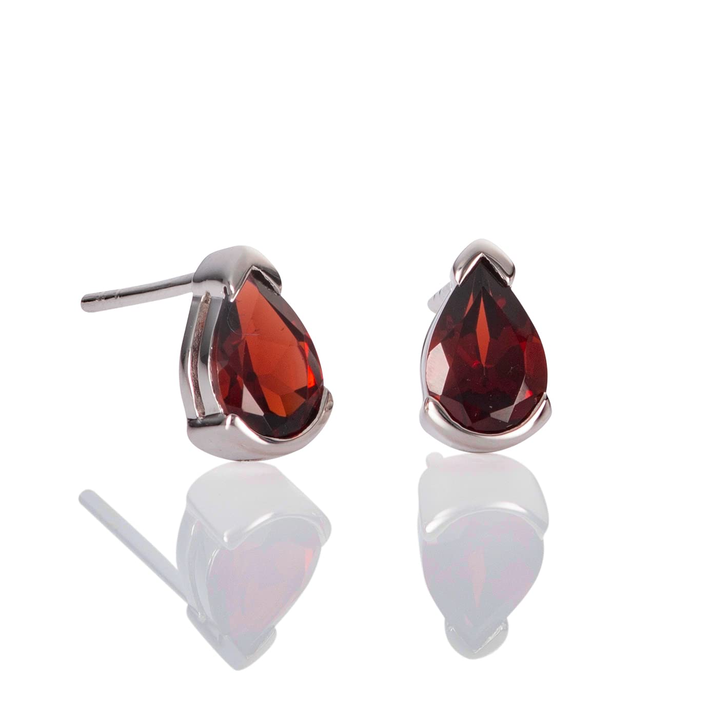 Namana 925 Sterling Silver Earrings for Women with Garnet Gemstones, Natural Gemstone Earrings for Women, 925 Sterling Silver Stud Earrings for Women with Pear-Shaped Garnet, Jewellery for Women