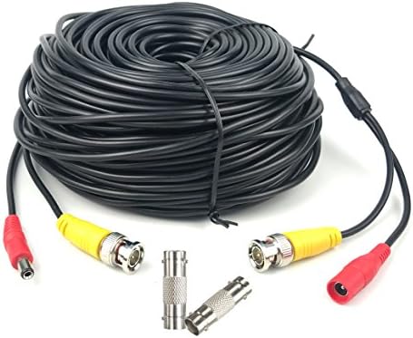 Uvusee 200ft BNC Cable All-in-One Siamese Video and Power Security Camera Cable Extension Wire Cord with 2 Female Connetors for All HD CCTV DVR Surveillance System (200ft Cable,Black)