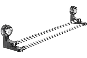 KoiLykke Double Towel Bar with Adjustable Length & for Heavy-Duty Suction Cups Removable No-Drill Holder for Bathroom, Kitche