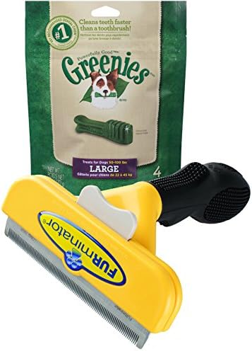 FURminator LONG HAIR deShedding Tool Brush for LARGE DOGS 51-90 Lbs BONUS GREENIES Original Dental Dog Treats 6 oz LARGE 4 Pack