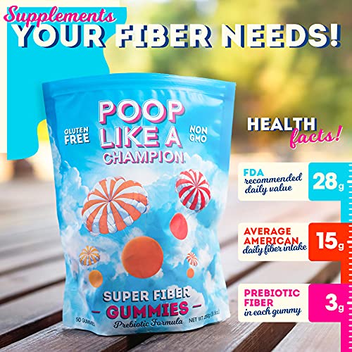 Poop Like A Champion High Fiber Gummies Packs 9 g of Fiber in Just 3 Gummies! Peach, Orange and