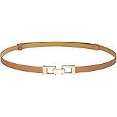 Glamorstar Skinny Belts for Women Thin PU Leather Waist Belt with Gold Buckle for Dresses