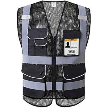 JKSafety 9 Pockets High Visibility Safety Vest With Reflective Strips Zipper Front,HQ Breathable Mesh, Oxford Fabric for pocket materials. Black Meets ANSI/ISEA Standards (Large, Black) ...