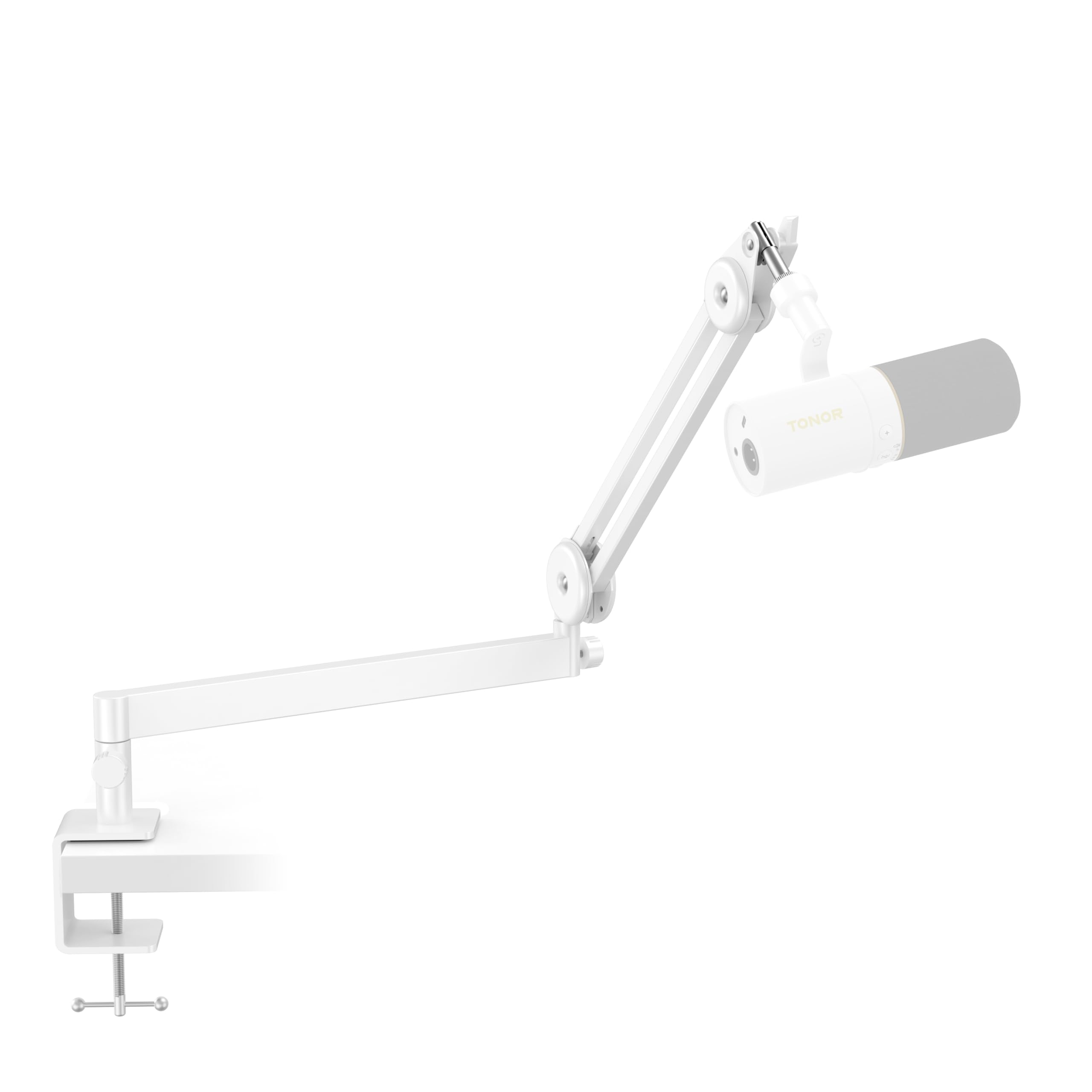 TONOR Mic Arm Desk Mount, Low Profile Boom Arm, Microphone Arm, Adjustable Mic Stand with Desk Mount Clamp, 3/8’’ and 5/8’’ Screwadapter for Most Mic, 37 cm +37 cm, White, T40LP