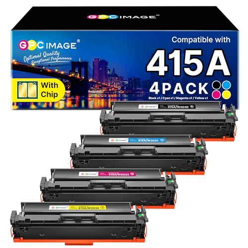 GPC IMAGE 415A Toner with Chip Compatible with HP 415A Multipack Original for HP 415X Color LaserJet Pro MFP M479fdw Toner M479fdn M479fnw M479dw M479 M454dn M454dw W2030A W2030X (Pack of 4)