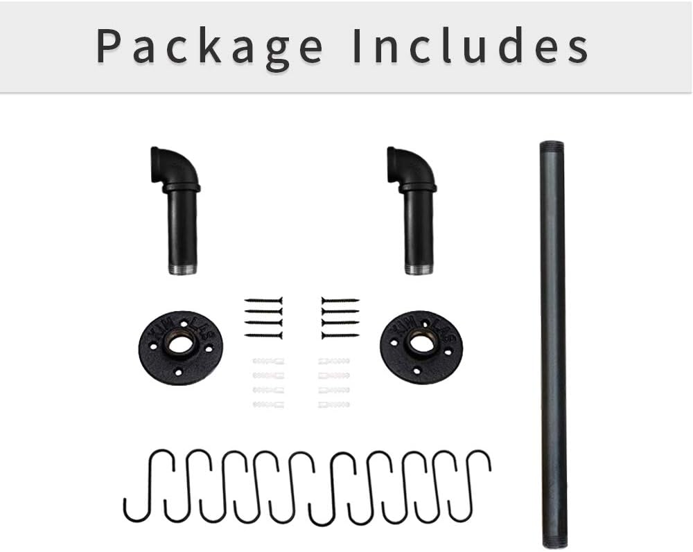 Industrial Pipe Pan Pot Rack Wall Mounted, Iron Coffee Cups Hanger Bathroom Towel Bar Black Kitchen Utensil Cookware Holder Storage Organizer With 10 Detachable S Hooks: Home Improvement