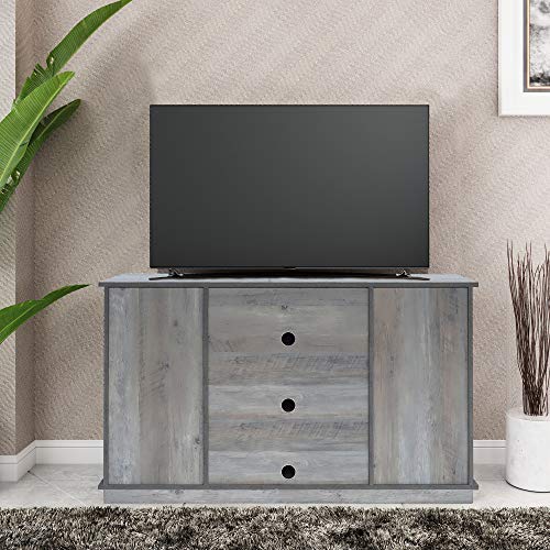 GHQME Sliding Barn Door TV Stand，58 Inch Storage Table，3 Tiers Wood
