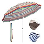Sekey Ø 7ft Beach Umbrella Blue and Yellow stripe Outdoor Umbrella Blue and Yellow stripe Patio Umbrella Blue and Yellow stripe Market Umbrella with tilt and crank，100%polyster Round Sunscreen UV25+