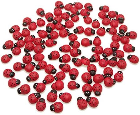 KEKEDA 100pcs Painted Wooden Ladybug, Mini Ladybugs for Micro Landscape Ladybird Red with Sponge Sticker