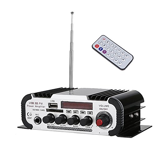 ARCHEER Mini Karaoke Machine Power Amplifier Digital Motorcycle Stereo Amplifier Music Player with Remote Control, Support FM/ MP3/ MP4/ SD/ USB/ DVD for Auto Car/ Boat/ Motorcycle/Home