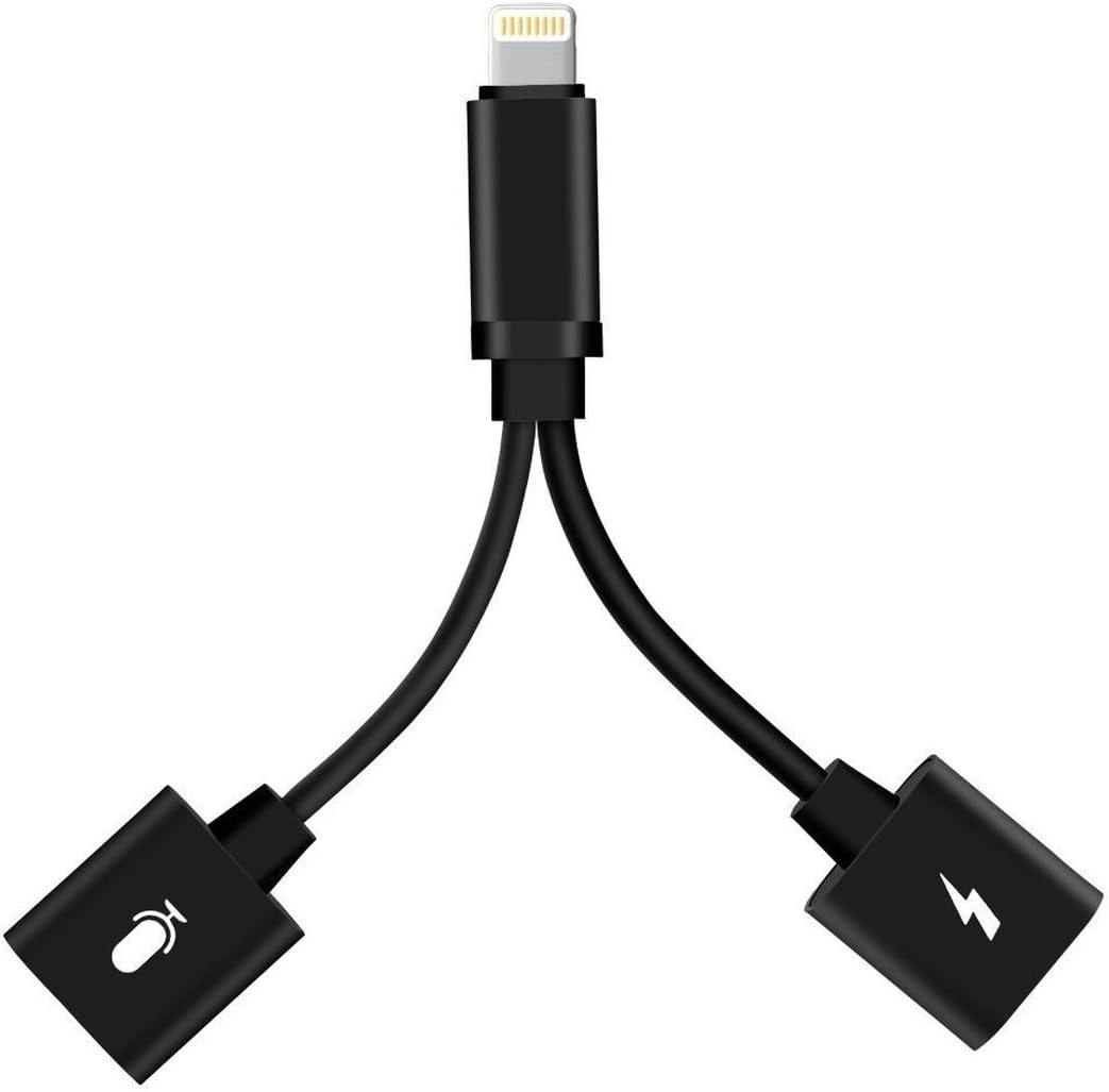 2 in 1 iPhone X/8/8Plus /7/7Plus adapter, Lightning Adapter, Lightning to Dual Lightning Splitter Cable Support Music Control, Charger and Phone Communication(Black)