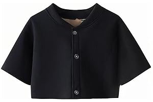 Women's Cropped Fleece Cape Jackets – Button Up Shawl Coat, Stand Collar Short Sleeve Cardigan Shrug