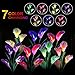 Aloudy Solar Garden Stake Lights, Upgraded 3 Pack Outdoor Waterproof Solar Powered Lights with 12 Calla Lily Flowers, 7 Colors Changing LED Solar Lights for Garden, Patio, Backyard(Purple and White)