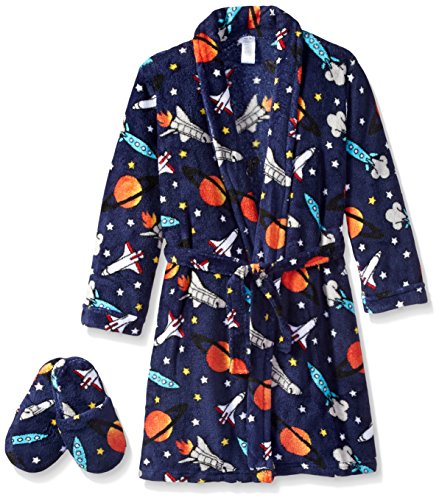 Too Cool 2 Sleep Little Boys' Toddler Space Robe with Slippers, Navy, 2T